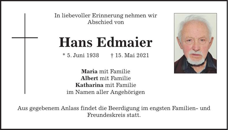 Traueranzeige Hans Edmaier