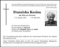 Traueranzeige Franziska Kosina