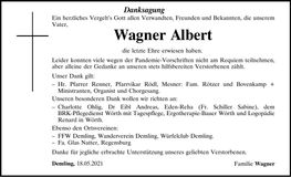Traueranzeige Albert Wagner