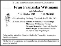 Traueranzeige Franziska Wittmann