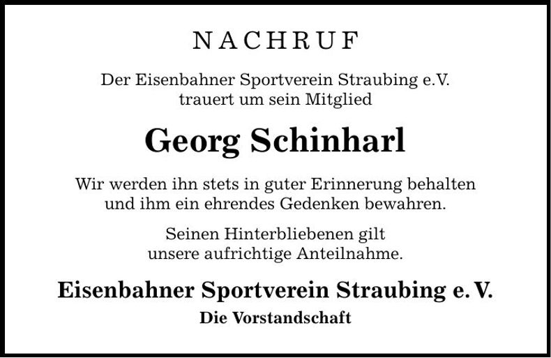 Traueranzeige Georg Schinharl