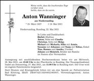 Traueranzeige Anton Wanninger