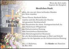 Traueranzeige Hedwig Hölzl