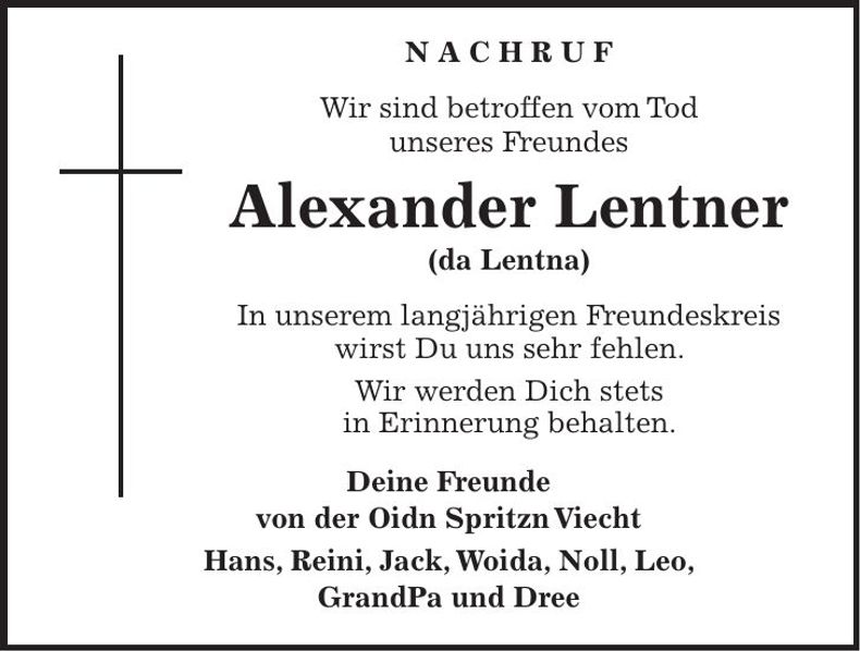 Traueranzeige Alexander Lentner