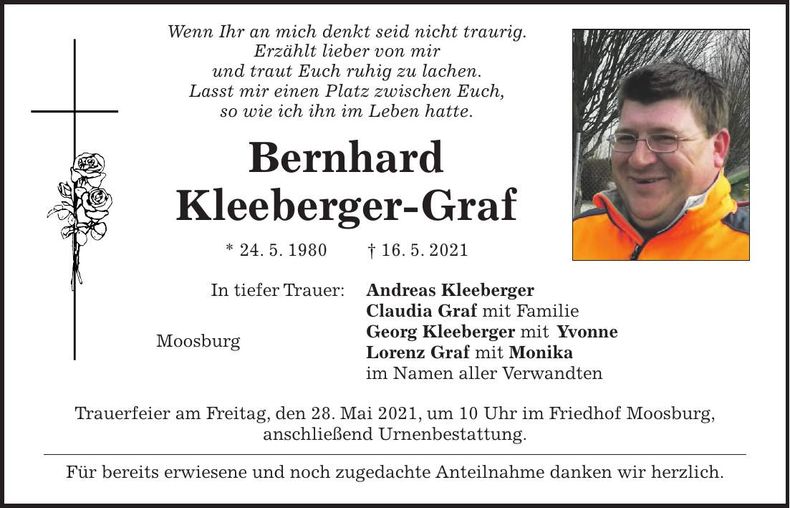 Traueranzeige Bernhard Kleeberger-Graf