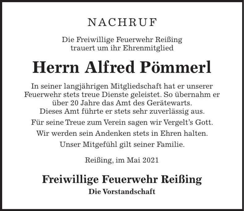 Traueranzeige Alfred Pömmerl