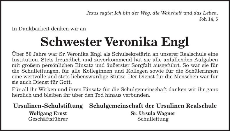 Traueranzeige Veronika Engl