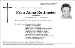Traueranzeige Anna Rottmeier