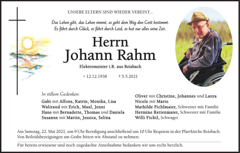 Traueranzeige Johann Rahm