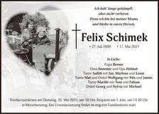 Traueranzeige Felix Schimek