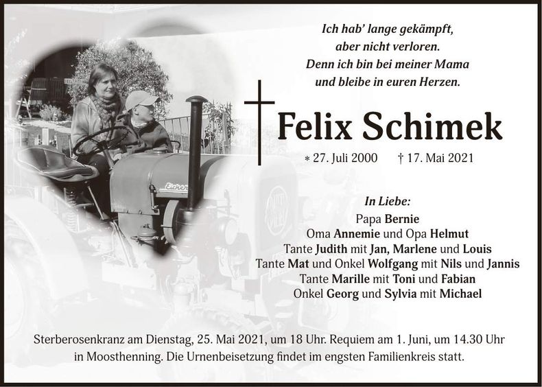 Traueranzeige Felix Schimek