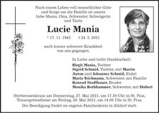 Traueranzeige Lucie Mania