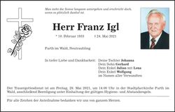 Traueranzeige Franz Igl