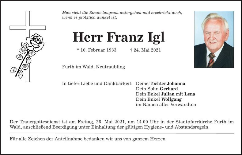 Traueranzeige Franz Igl