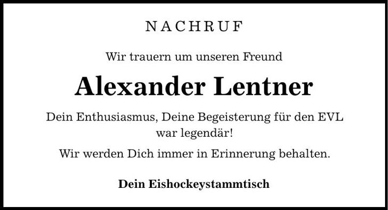 Traueranzeige Alexander Lentner