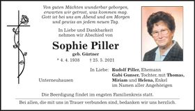 Traueranzeige Sophie Piller