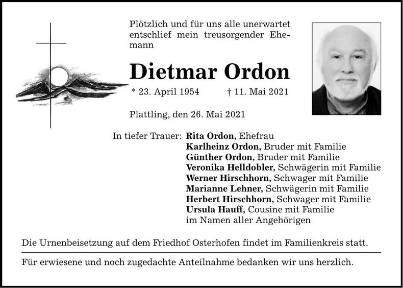 Traueranzeige Dietmar Ordon