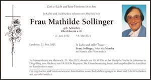 Traueranzeige Mathilde Sollinger