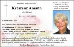 Traueranzeige Kreszenz Amann