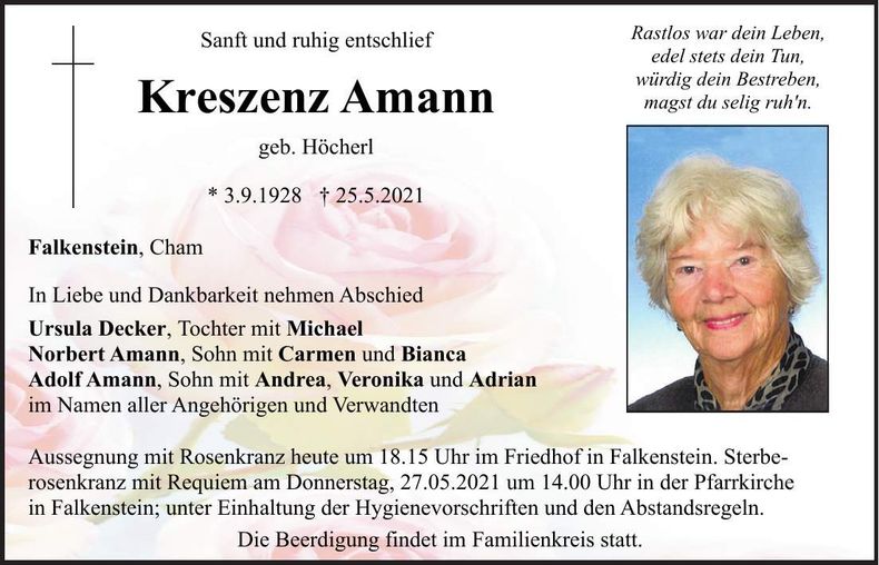 Traueranzeige Kreszenz Amann