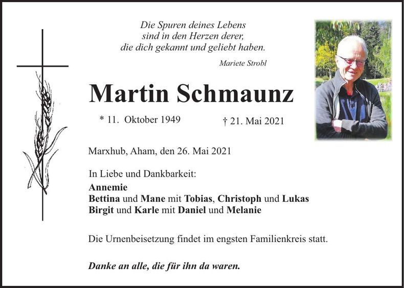 Traueranzeige Martin Schmaunz