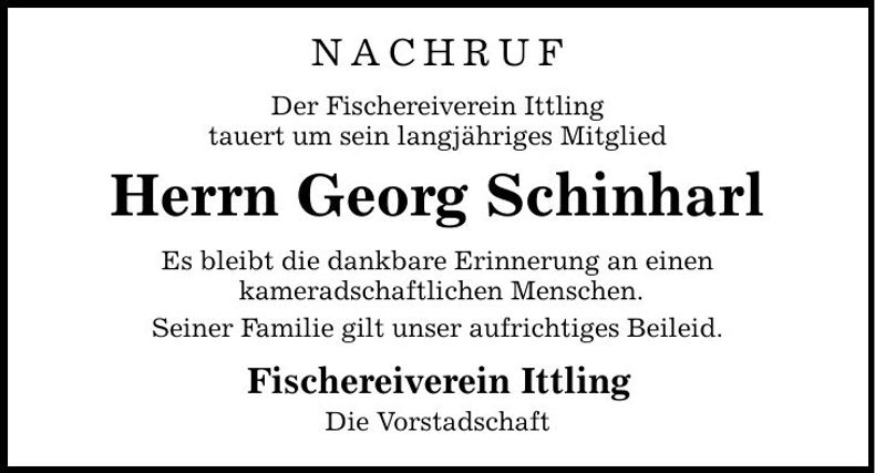 Traueranzeige Georg Schinharl