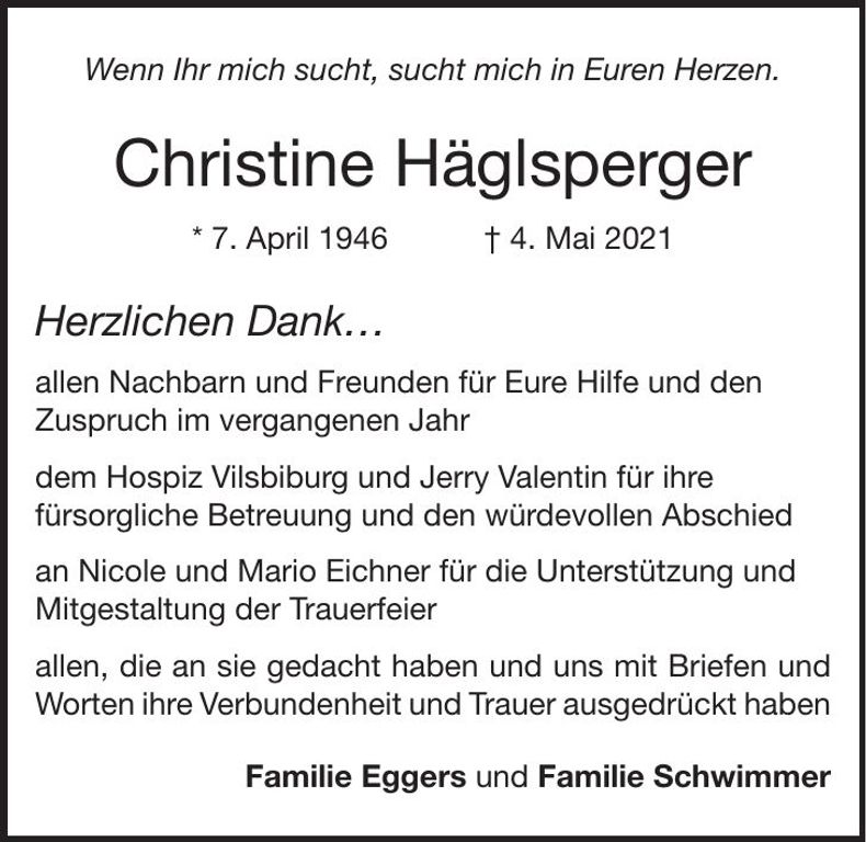 Traueranzeige Christine Häglsperger
