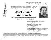 Traueranzeige Josef Weinrauch