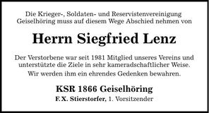 Traueranzeige Siegfried Lenz