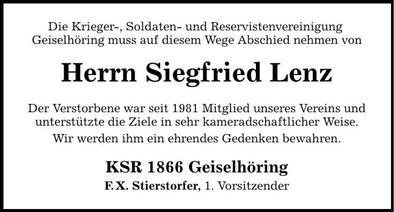 Traueranzeige Siegfried Lenz