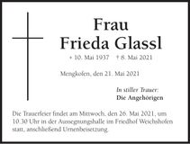 Traueranzeige Frieda Glassl