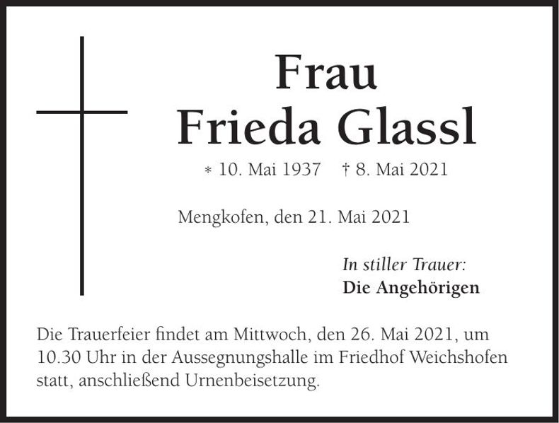 Traueranzeige Frieda Glassl