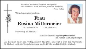 Traueranzeige Rosina Mittermeier