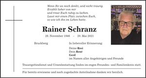Traueranzeige Rainer Schranz