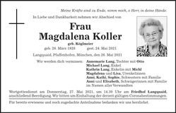 Traueranzeige Magdalena Koller