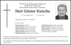 Traueranzeige Günter Kutsche