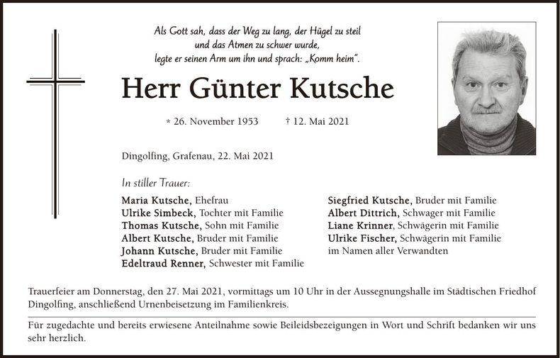 Traueranzeige Günter Kutsche