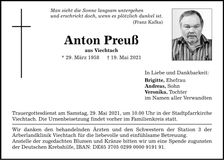 Traueranzeige Anton Preuß