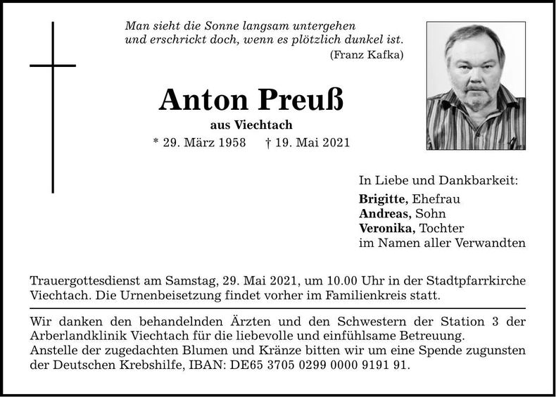 Traueranzeige Anton Preuß