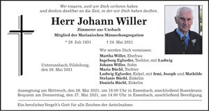 Traueranzeige Johann Willer