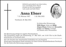 Traueranzeige Anna Ebner