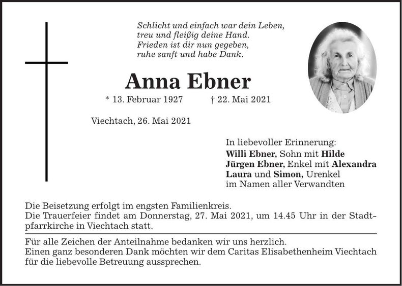 Traueranzeige Anna Ebner