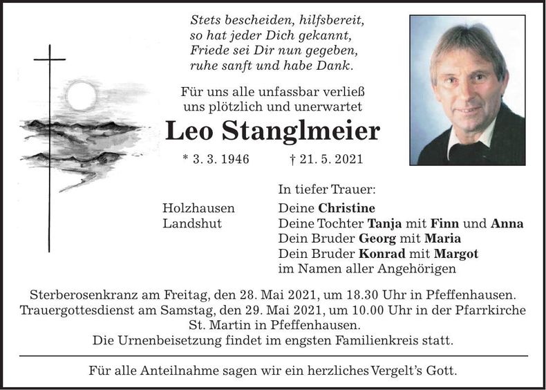 Traueranzeige Leo Stanglmeier