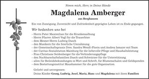 Traueranzeige Magdalena Amberger