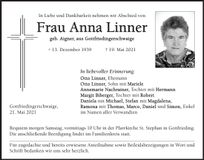 Traueranzeige Anna Linner