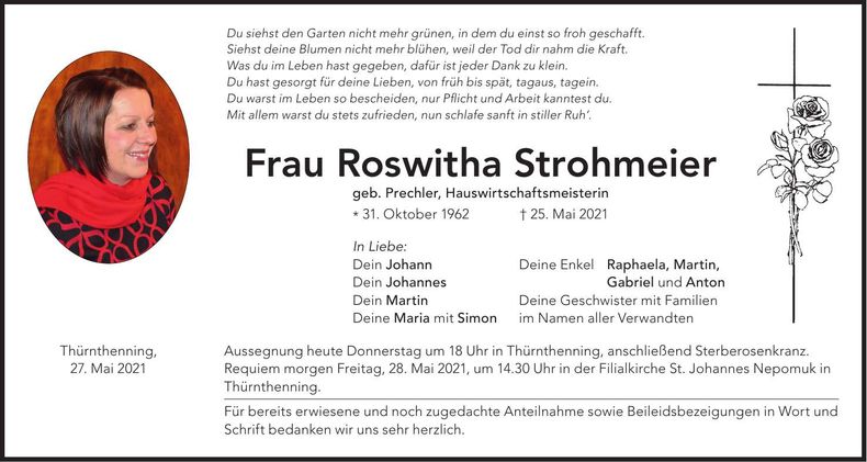 Traueranzeige Roswitha Strohmeier
