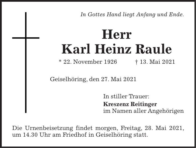 Traueranzeige Karl Heinz Raule