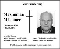Traueranzeige Max Miedaner