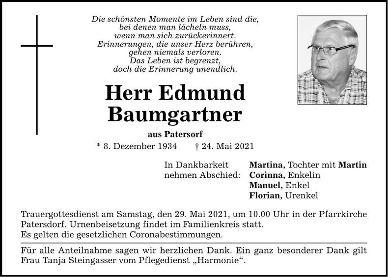 Traueranzeige Edmund Baumgartner