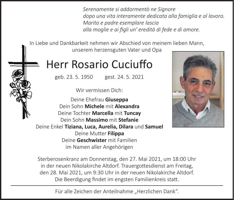 Traueranzeige Rosario Cuciuffo